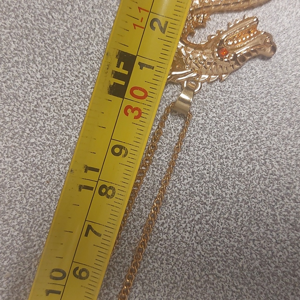 Gold Toned Red Eye Dragon Fashion Costume Long Necklace - Picture 12 of 16